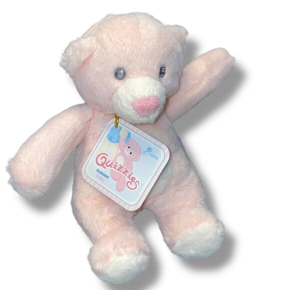 Aurora Baby Quizzies Plush Bear Rattle Stuffed Animal Embroidered Eyes 6" Gift - Picture 2 of 10